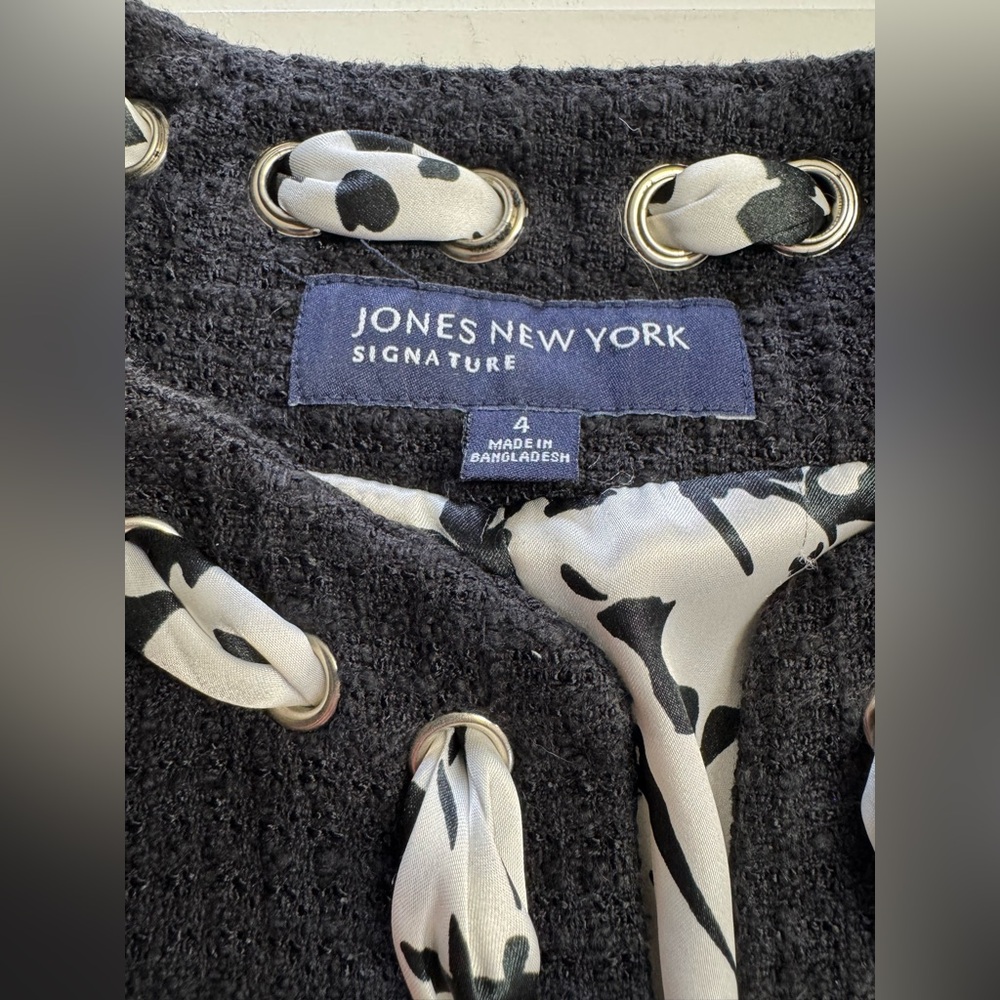 Jones NY New York Black Blazer Floral Accent Scarf Waffle Knit Womens Size 4 - Picture 2 of 6
